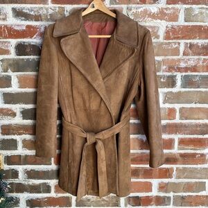 Vintage Suede Trench Coat with Tie at Waist